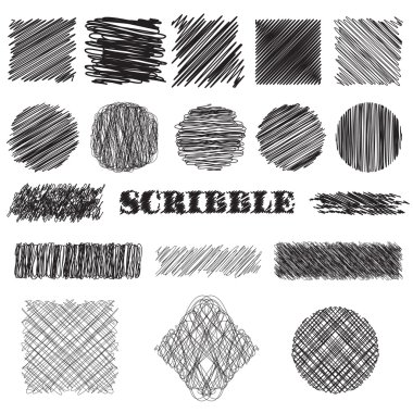 vector set of scribble brushes. Collection of ink lines, set of hand drawn textures, scribbles of pen, hatching, scratch clipart