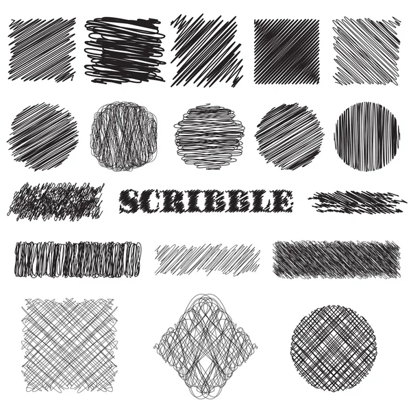 Vector set van scribble borstels. Collectie van inkt lijnen, set van hand getrokken texturen, scribbles van pen, broedeieren, kras — Stockvector