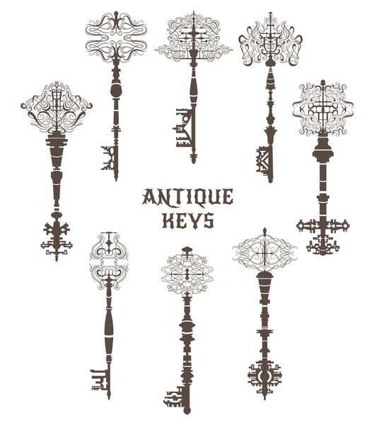 Set of antique keys. Vintage vector illustrtion collection. — Stock Vector