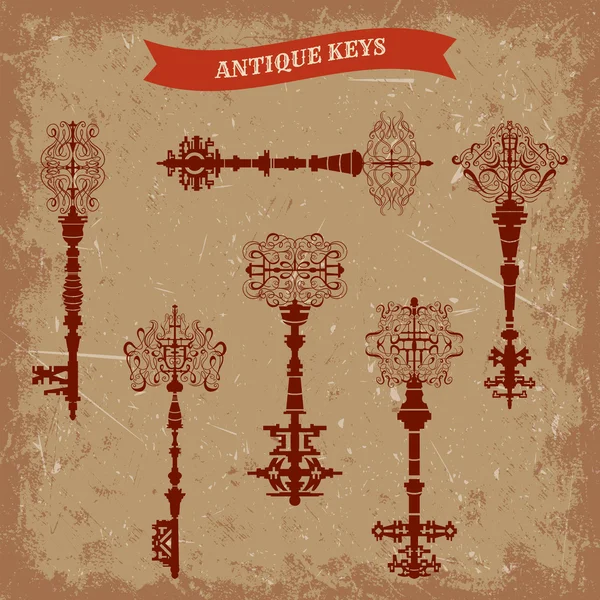 Set of antique keys. Vintage vector illustration collection. — Stock Vector