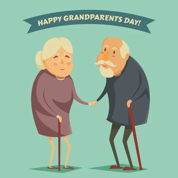 Felices abuelos tomados de la mano. Feliz cartel del día de los abuelos. Ilustración vectorial en estilo de dibujos animados — Vector de stock