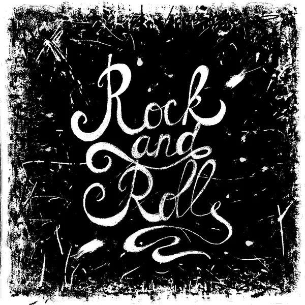 Rock and roll grunge zemin üzerine yazı vintage elle çizilmiş. Retro vektör çizim. Tasarım, retro kartı, baskı, t-shirt, kartpostal