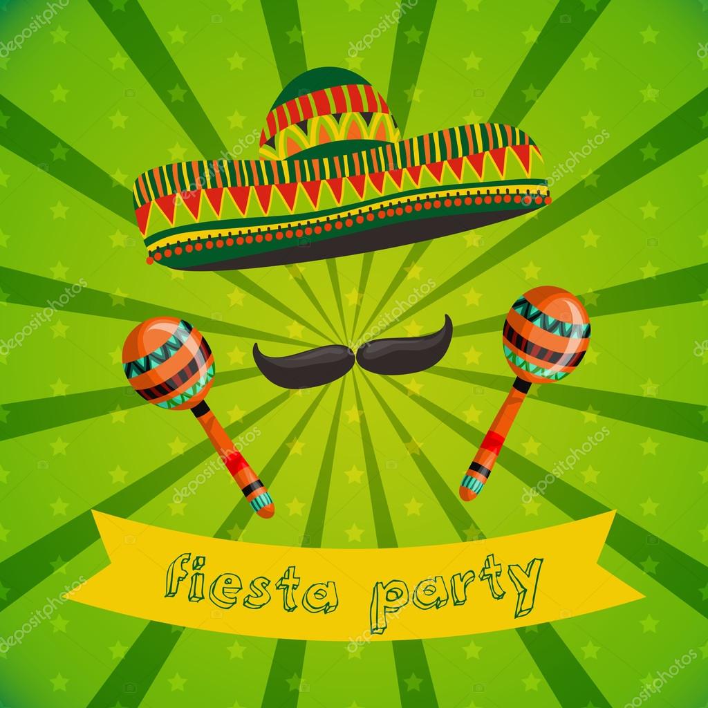 Fiesta Mexicana Fiesta Invitación con maracas, sombrero y bigote
