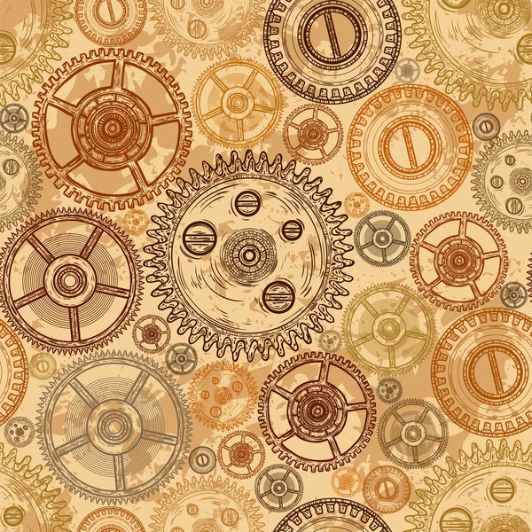 Vintage varrat nélküli mintát a gears of óramű öreg papír alapon. Retro kézzel rajzolt vektoros illusztráció. — Stock Vector