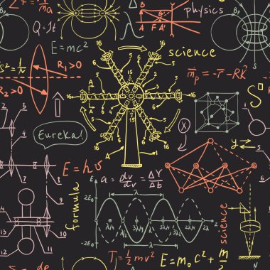 Back to School: science lab objects. Doodle vintage sketches style seamless pattern. Hand drawn vector illustration.