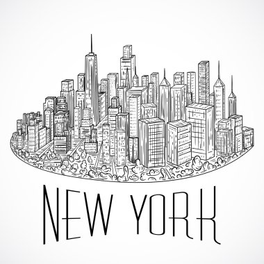 New York. Vintage hand drawn city landscape. Vector illustration in line art style clipart
