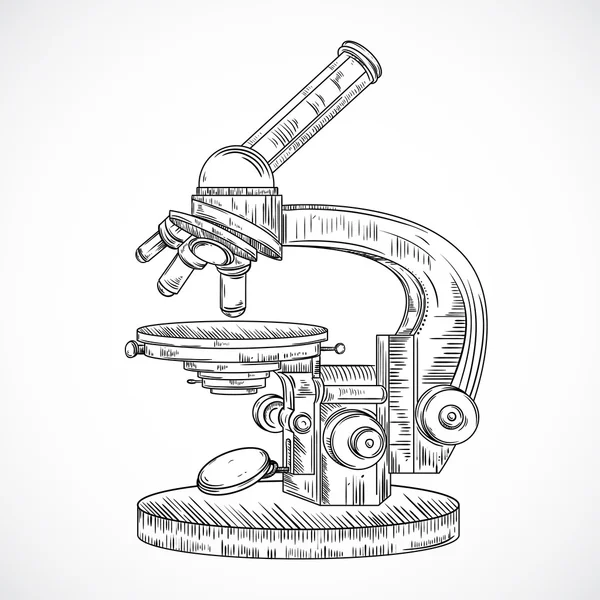 Microscopio. Laboratorio de ciencias vintage. Ilustración dibujada a mano vectorial en estilo de boceto . — Vector de stock