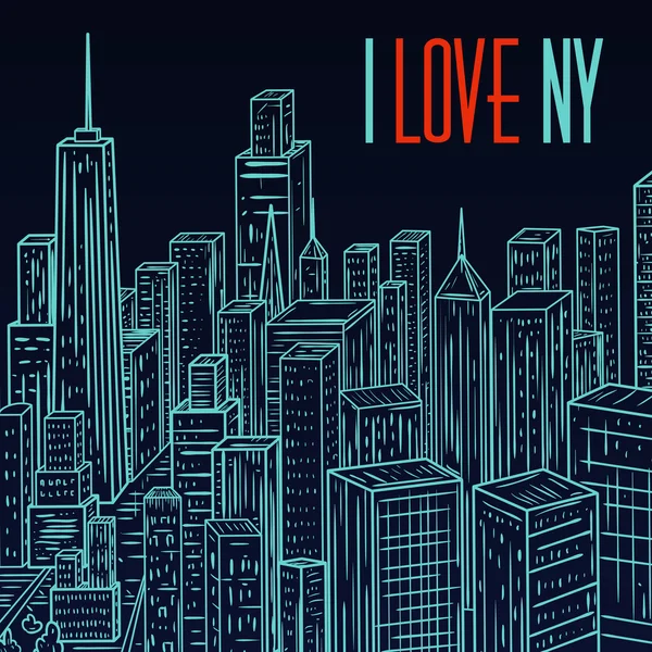 New York. Vintage colorful hand drawn city landscape. Vector illustration in line art style Royalty Free Stock Vectors