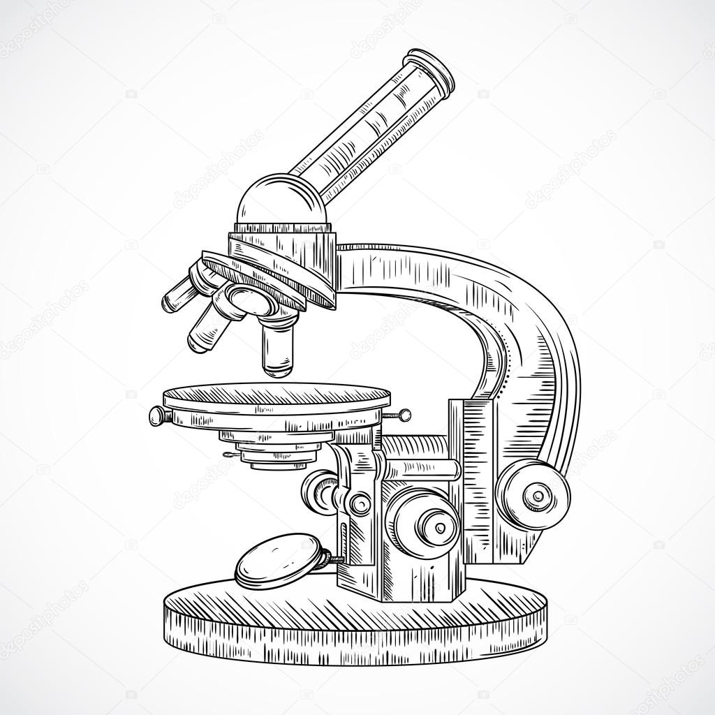 Microscope. Vintage science laboratory. Vector hand drawn illustration in sketch style.