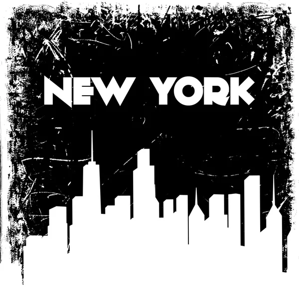 New York city skyline silhouette on grunge background. Vector hand drawn illustration. Design retro card, print, t-shirt, postcard Stock Vector
