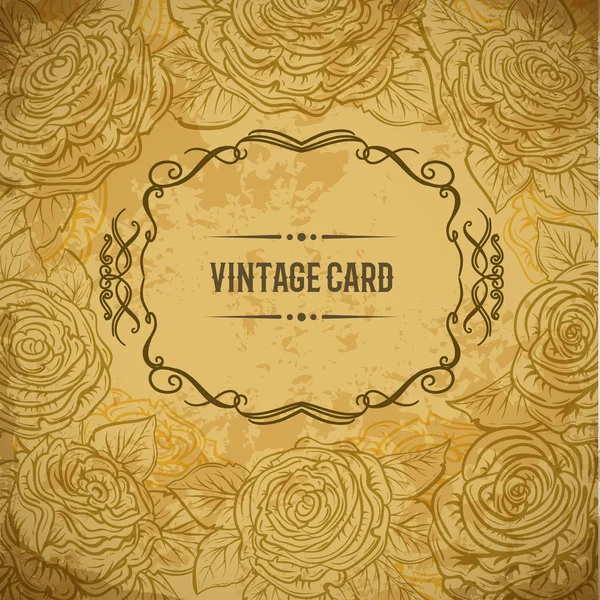 Vintage design cover card with roses and leaves on aged paper background. Retro hand drawn vector illustration. Isolated elements. Mother's day, wedding invitation, save the date, birthday — Stock Vector