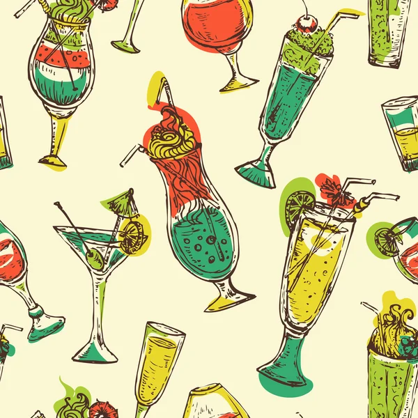 Fantasia senza cuciture con cocktail vintage. Cocktail party. Illustrazione vettoriale colorato retrò . — Vettoriale Stock