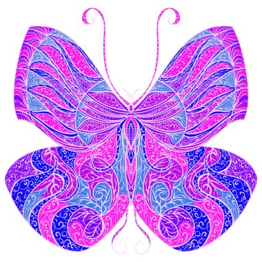 Vintage kelebek çiçek soyut süsleme ile. Renkli vektör el çizilen illüstrasyon