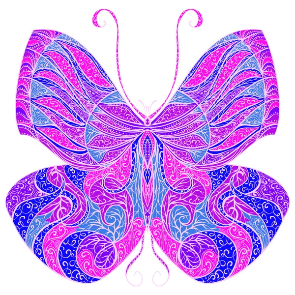 Vintage butterfly s květinovými abstraktní ornamenty. Barevné vektorové ručně tažené ilustrace — Stockový vektor
