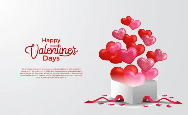 Carte Voeux Saint Valentin Avec Boîte Avec Pop Ballons Illustration — Image vectorielle