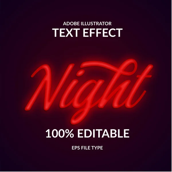 Kırmızı renk neon parlak renk. Betik düzenlenebilir illüstratör metin efekti. Gece kulübü başlığı için ışıltılı metin