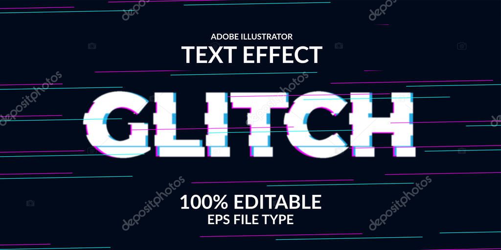 Techno glitch text effect. Adobe illustrator editable font. Modern and futuristic modern distortion style