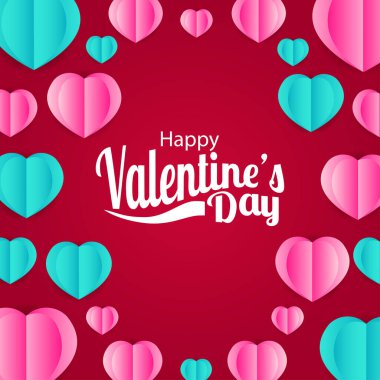 Pembe ve yeşil toska kağıt işçiliği Sevgililer Günü afiş şablonu için stil çerçevesi kesme