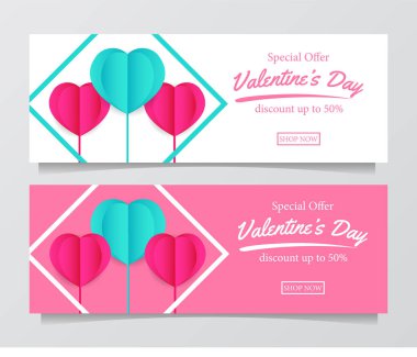 Sevgililer Günü indirimi için pembe ve beyaz arkaplanlı pembe ve toska kağıt kesim tarzı kalp aşk şablonu