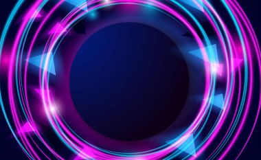 neon çizgili yuvarlak daire pembe ve cyan renkli ve gece hayatı için parlak parlak efektli