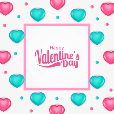 Zarif Sevgililer Günü afiş şablonu 3D kalp şeklinde toska ve pembe