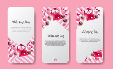 Sosyal medya hikayeleri Sevgililer Günü etkinliği için bir şablon çerçeveli pembe çizim dekorasyonu aşk kalbi