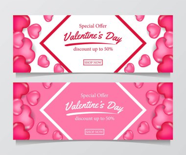 Sevgililer Günü indirimi için grup kalp şekli çizim şablonu poster afişi şablonu