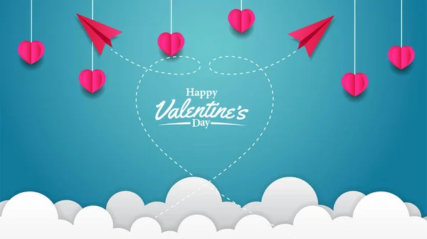 Plantilla Tarjeta Felicitación Del Día San Valentín Con Ilustración Avión — Vector de stock