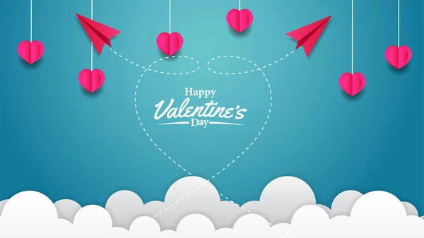 San Valentino Modello Biglietto Auguri Con Illustrazione Volo Origami Aereo — Vettoriale Stock