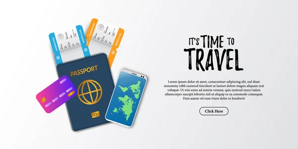 Ilustração Documento Férias Viagem Bilhete Avião Passaporte Telefone Cartão Crédito — Vetor de Stock