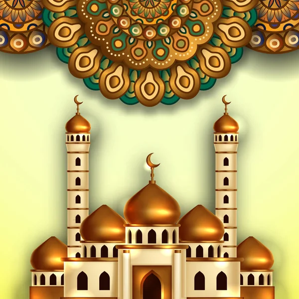 Χρυσό Τρούλο Τέμενος Εικονογράφηση Κτιρίου Μανδάλα Στολίδι Παραδοσιακό Μοτίβο Ισλαμικό — Διανυσματικό Αρχείο