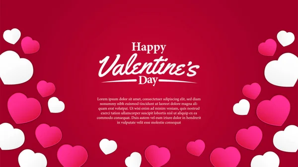 Pink White Heart Shape Illustration Red Background Poster Banner Valentine — Stock Vector