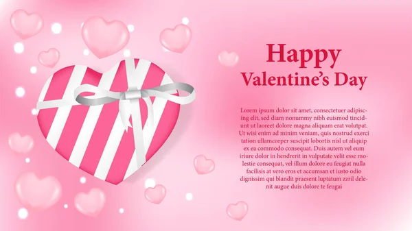 Růžová Dárek Box Srdce Tvar Růžovým Pozadím Pro Valentýna Blahopřání — Stockový vektor