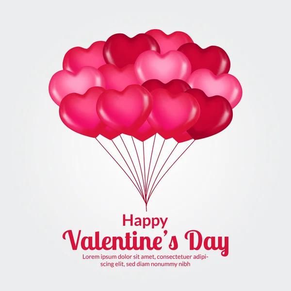 ロマンチックなシーン 結婚式 バレンタインのためのヘリウム気球のイラストを飛んでピンクのハート型の3Dグループ ポスターバナーテンプレート — ストックベクタ