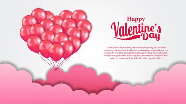 Růžový Létající Heliový Balón Růžovým Mrakem Bílým Pozadím Pro Valentýnský — Stockový vektor