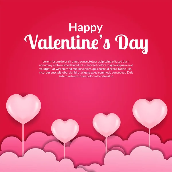 Szív Alakú Papír Vágott Rózsaszín Felhő Rózsaszín Háttér Romantikus Valentin — Stock Vector