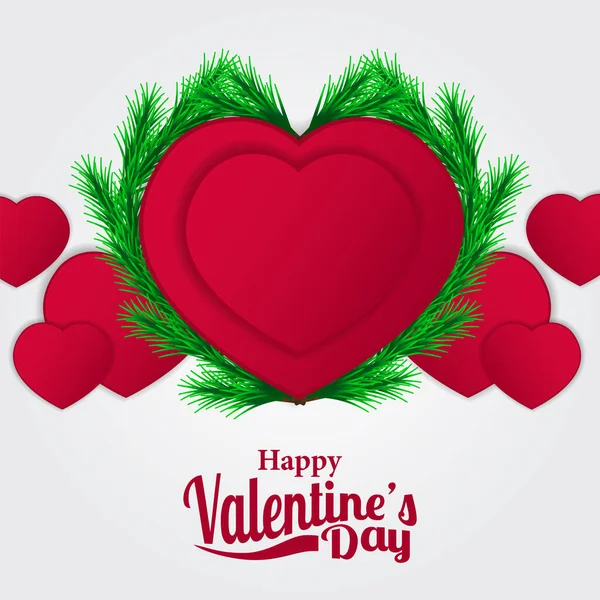 Día San Valentín Ilustración Forma Corazón Rojo Con Guirnalda Abeto — Vector de stock