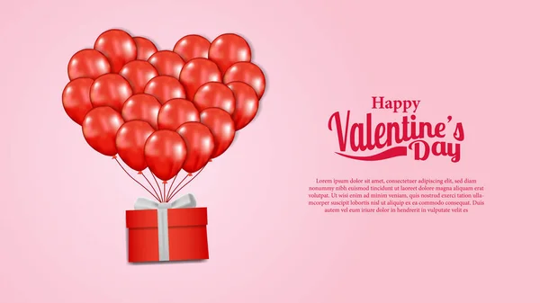 Fliegender Heliumballon Mit Geschenk Box Für Liebe Romantik Und Valentinstag — Stockvektor