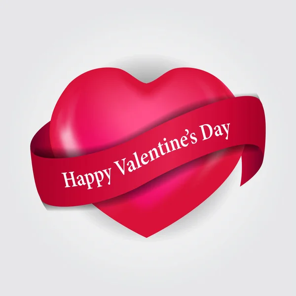 爱情和情人节用红丝带展示的3D红色大心形 — 图库矢量图片#