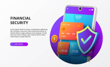 Nakitsiz toplum için modern 3D telefon cüzdanı ve güvenlik finansal para verileri