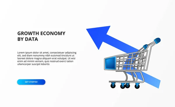 Crecimiento Economía Compras Por Menor Con Ilustración Carro Carro Azul — Archivo Imágenes Vectoriales