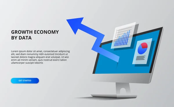 Crecimiento Economía Flecha Azul Datos Financieros Infográficos Pantalla Computadora Con — Archivo Imágenes Vectoriales