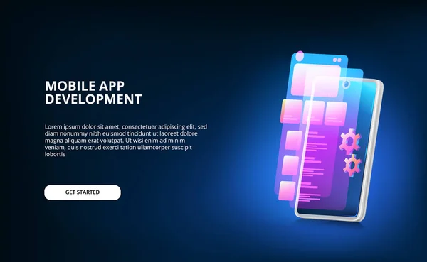 Moderne Mobile App Entwicklung Mit Screen Design Und Getriebemaschine Mit — Stockvektor