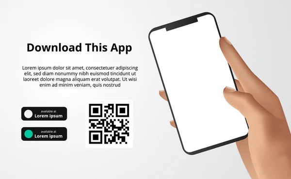 Zielseite Banner Werbung Zum Herunterladen App Für Mobiltelefon Hand Halten — Stockvektor
