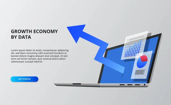 화살표 그래픽 데이터 원근법으로 노트북을 — 스톡 벡터