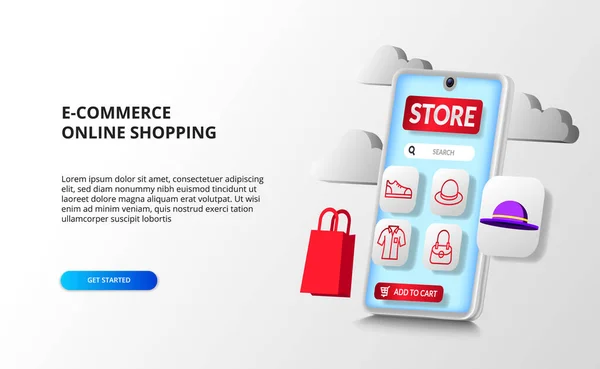 Smartphone Perspectief App Voor Commerce Online Shopping Concept Met Fashion — Stockvector
