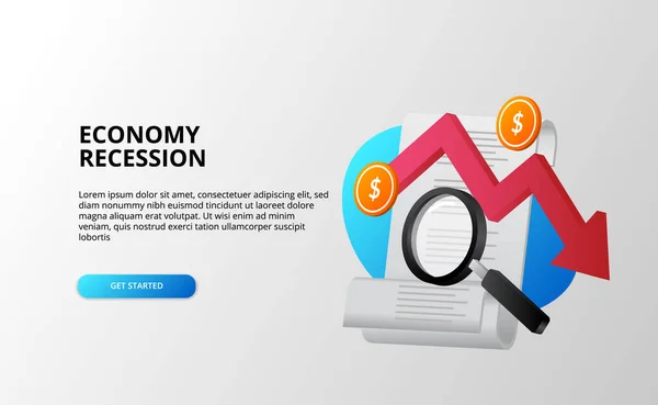 Economie Depressie Recessie Financiële Crisis Analyse Concept Met Neerwaartse Trend — Stockvector