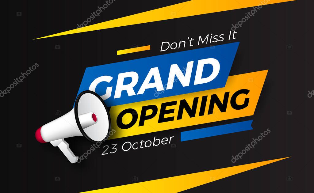 Grand opening event promotion with 3d megaphone. poster banner template