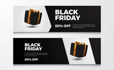 Zarif satış için 3D siyah hediye kutusu Kara Cuma etkinliğinin indirimli bayrağını sunar