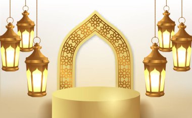 3D silindir podyum ürün sergisi, caminin kapı desenli, 3D, lüks fener falı, İslami etkinlik, ramazan ya da bayram mübarek için hafif lüks..